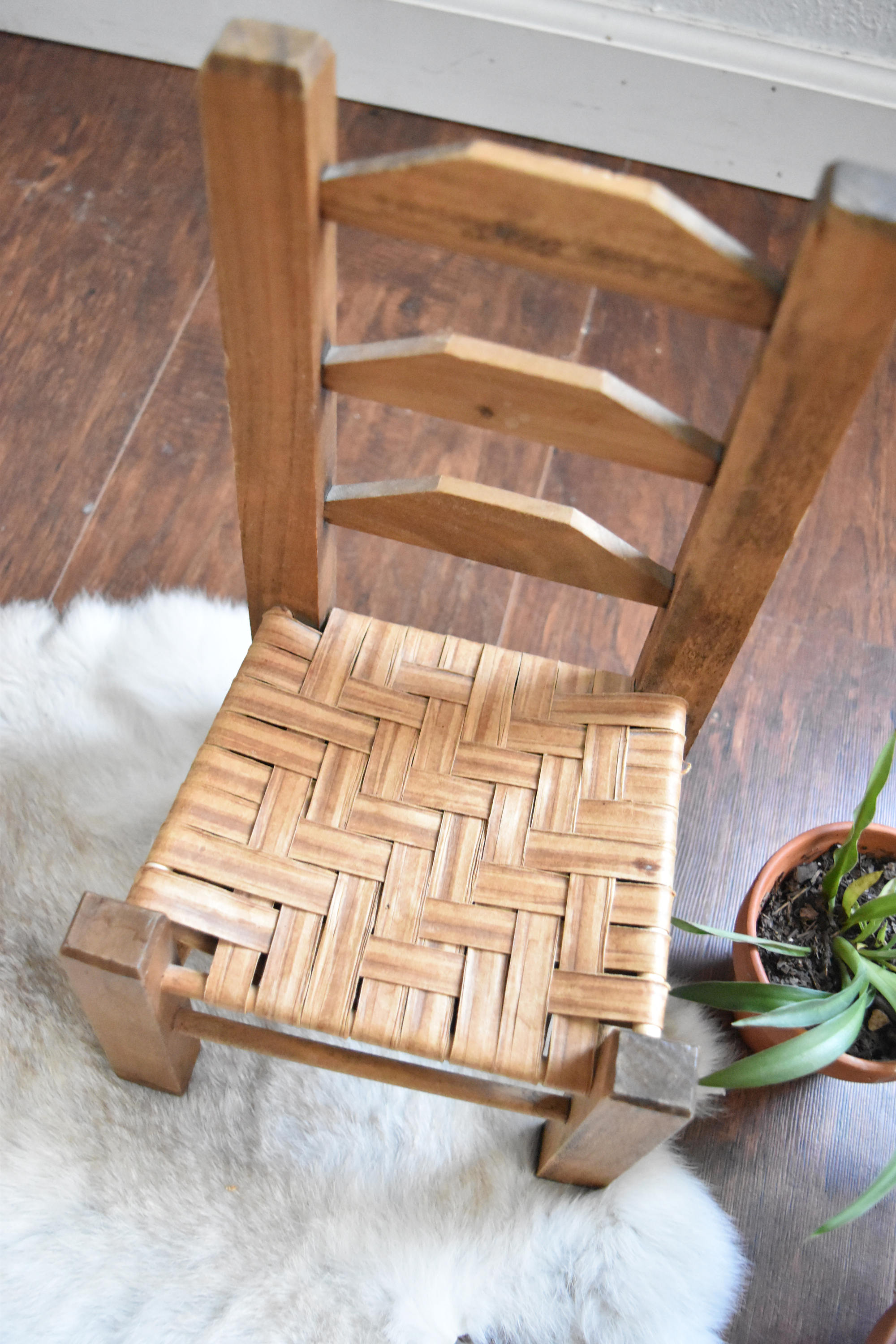 RESERVED // vintage miniature wood wicker chair planter ...