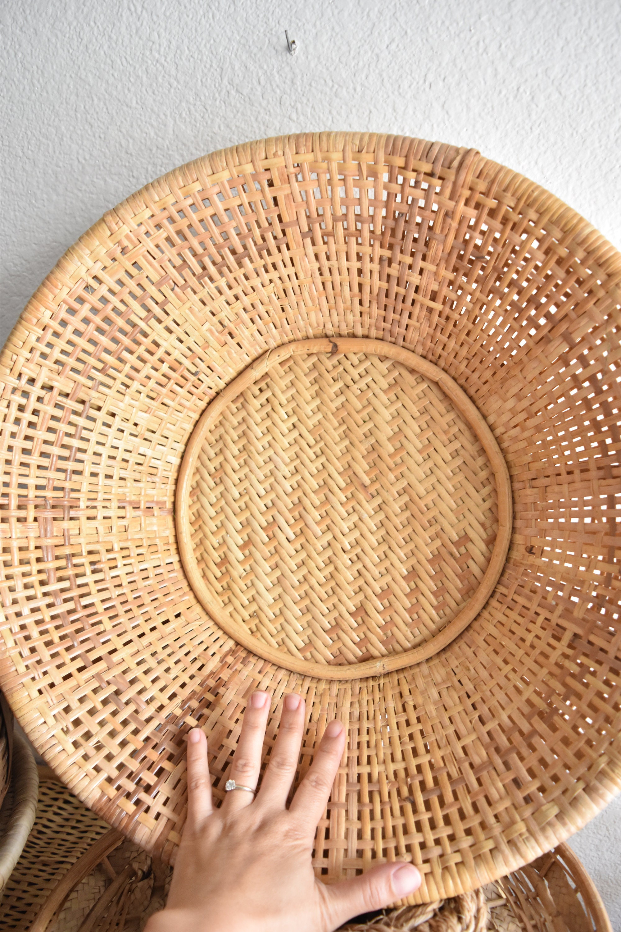 large woven bamboo rattan modern farmhouse wall hanging