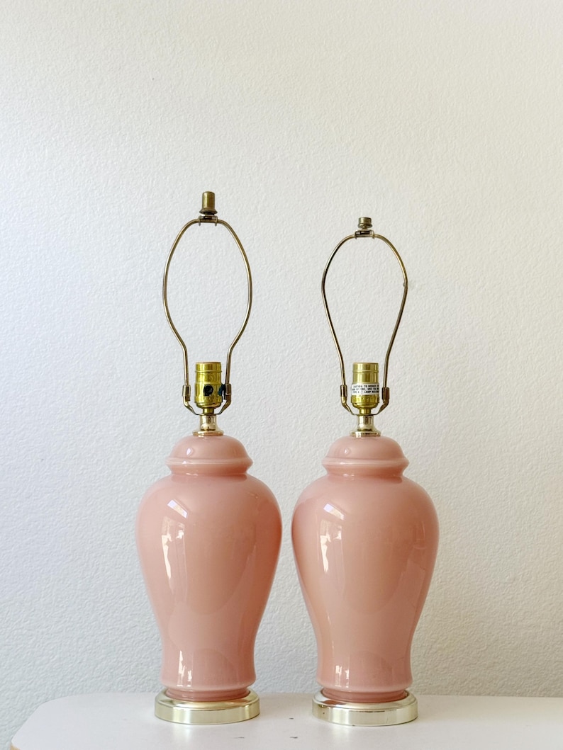 90s postmodern light pearl pink glass table lamp light immagine 1