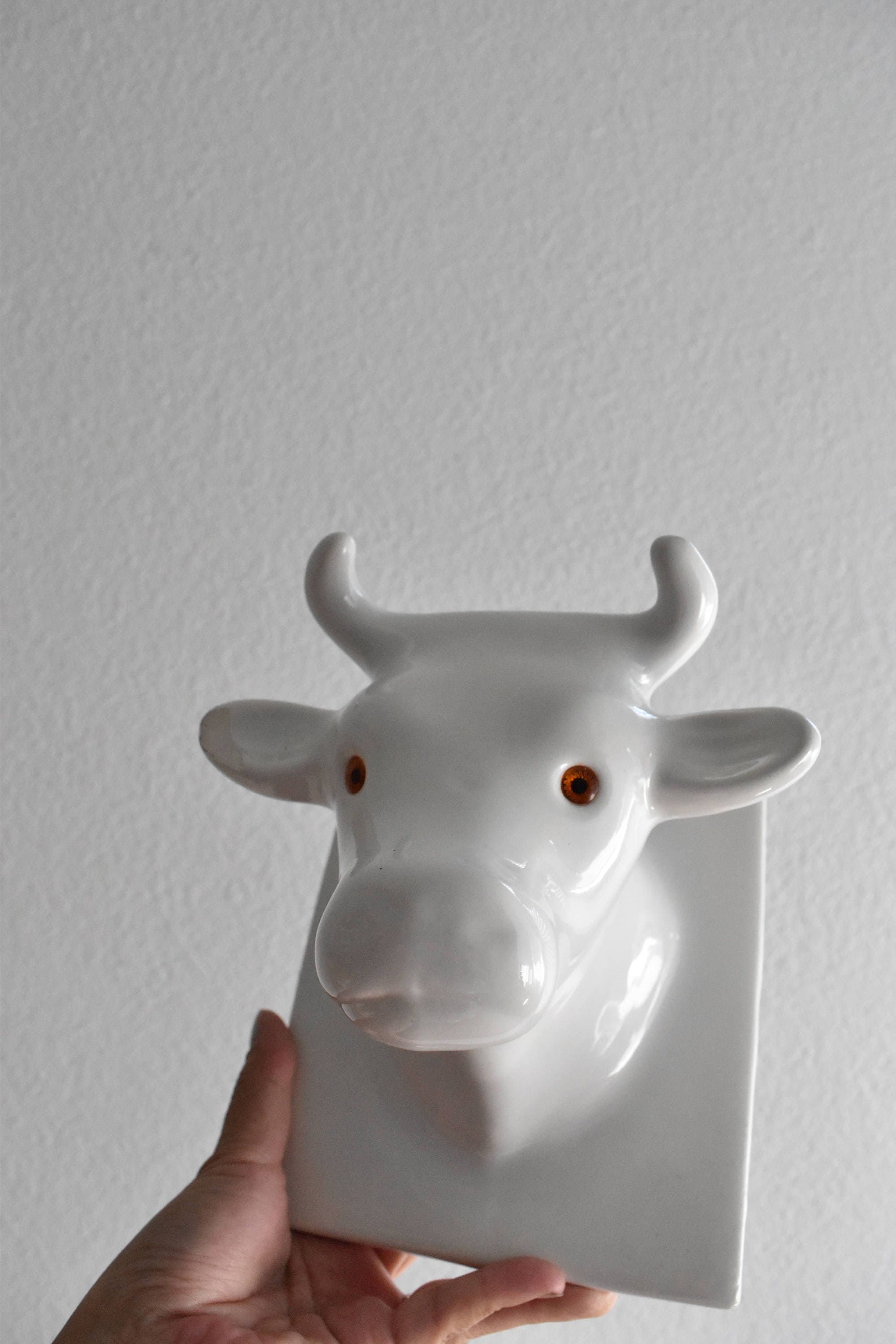 large white ceramic cow head wall mount // baby nursery decor