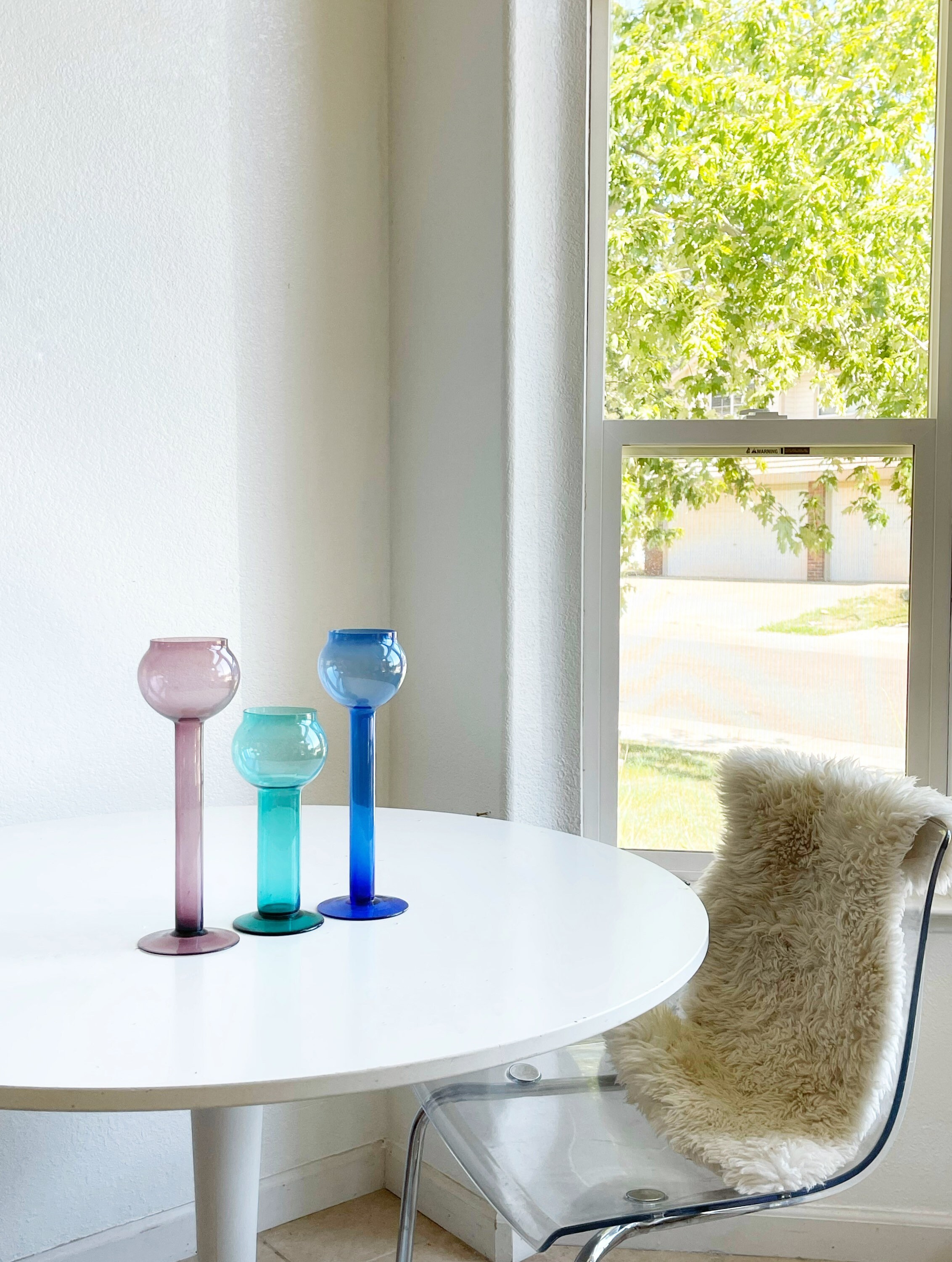 Set of 3 Clear Glass Ball Flower Vase Art Glass Sculptures Etsy