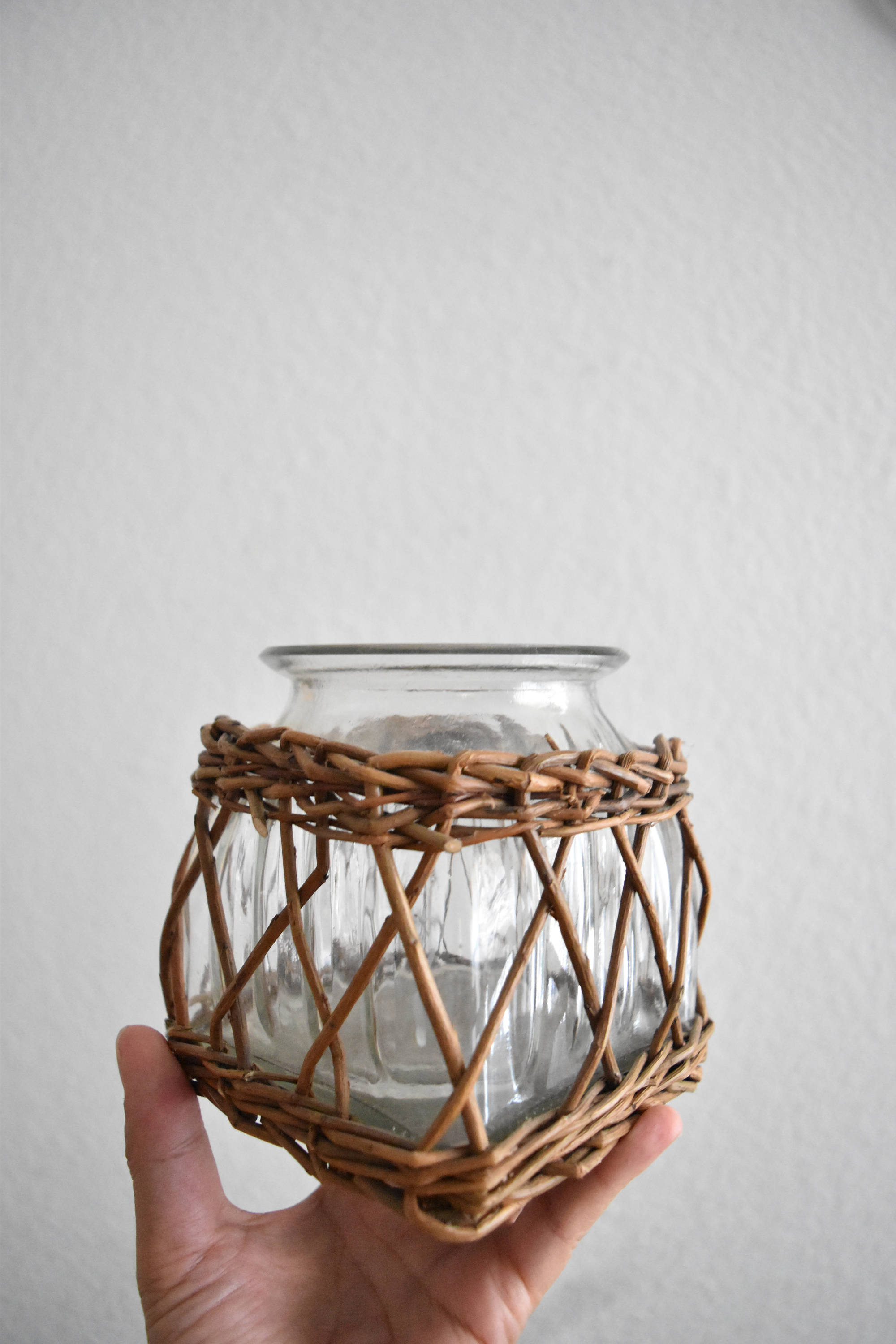 Small woven wicker glass flower vase / bud starter / candle Etsy