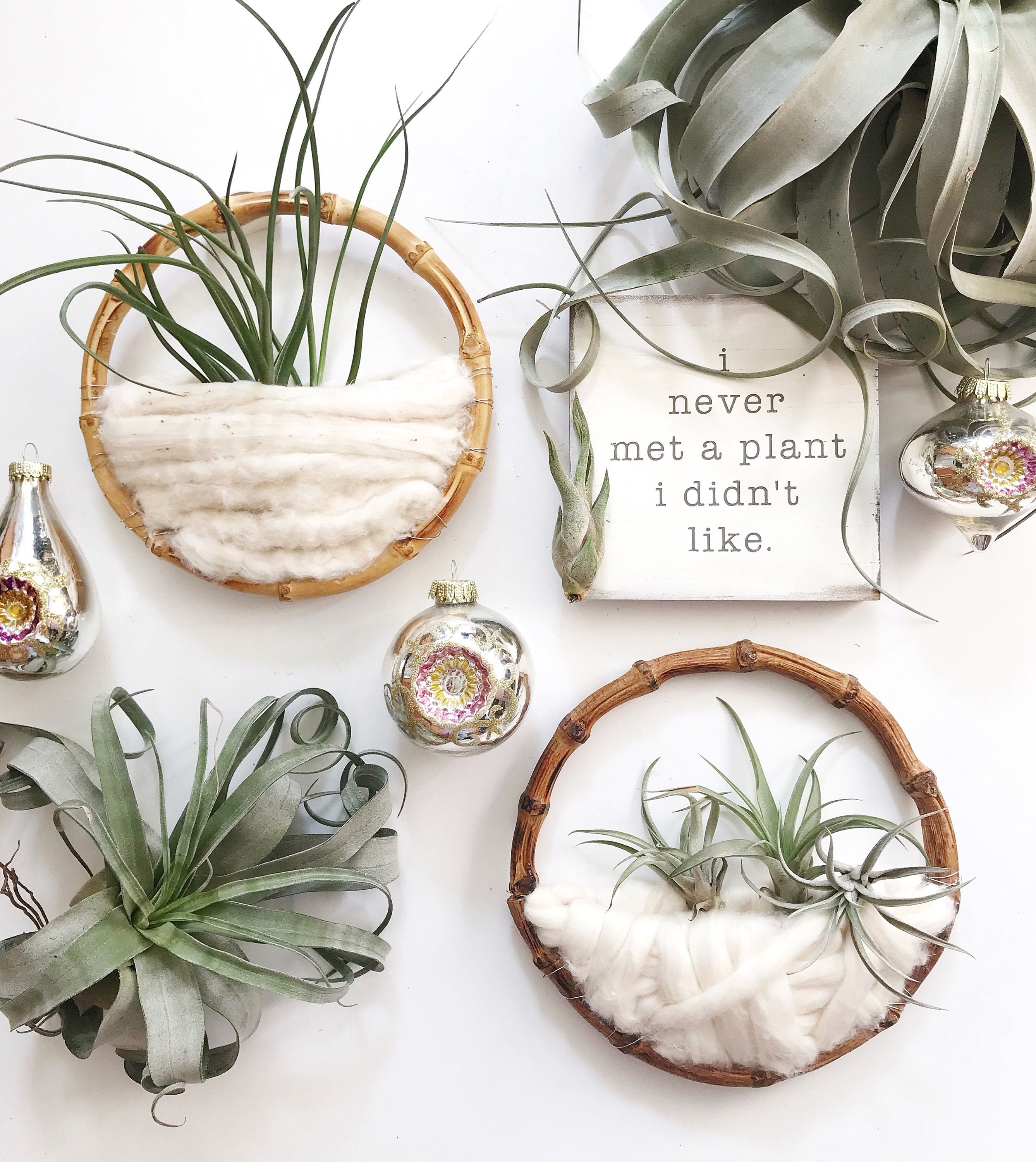 handmade wall hanging air plant holder fiber art / gift