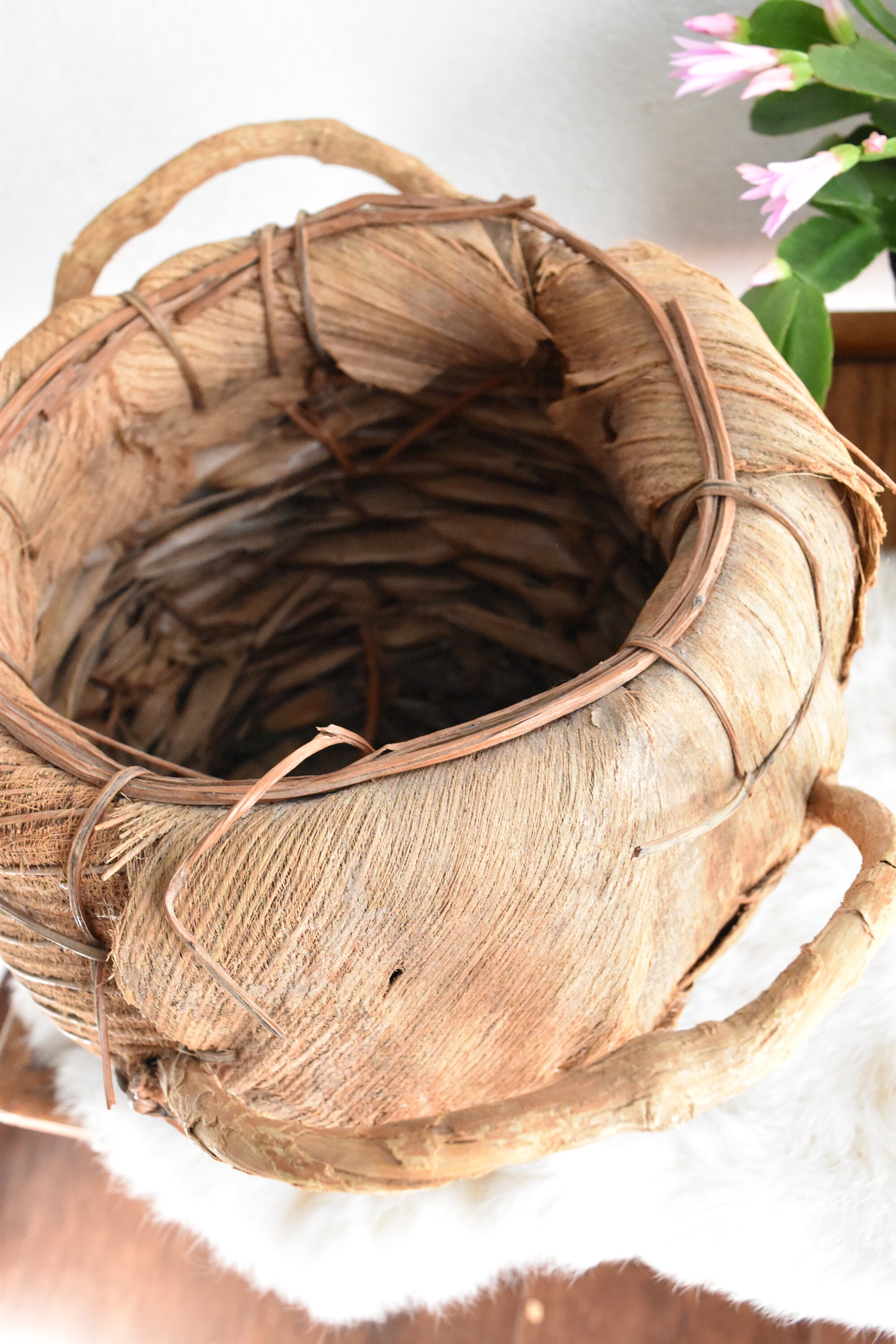 banana basket leaf woven planter boho simplychivintage