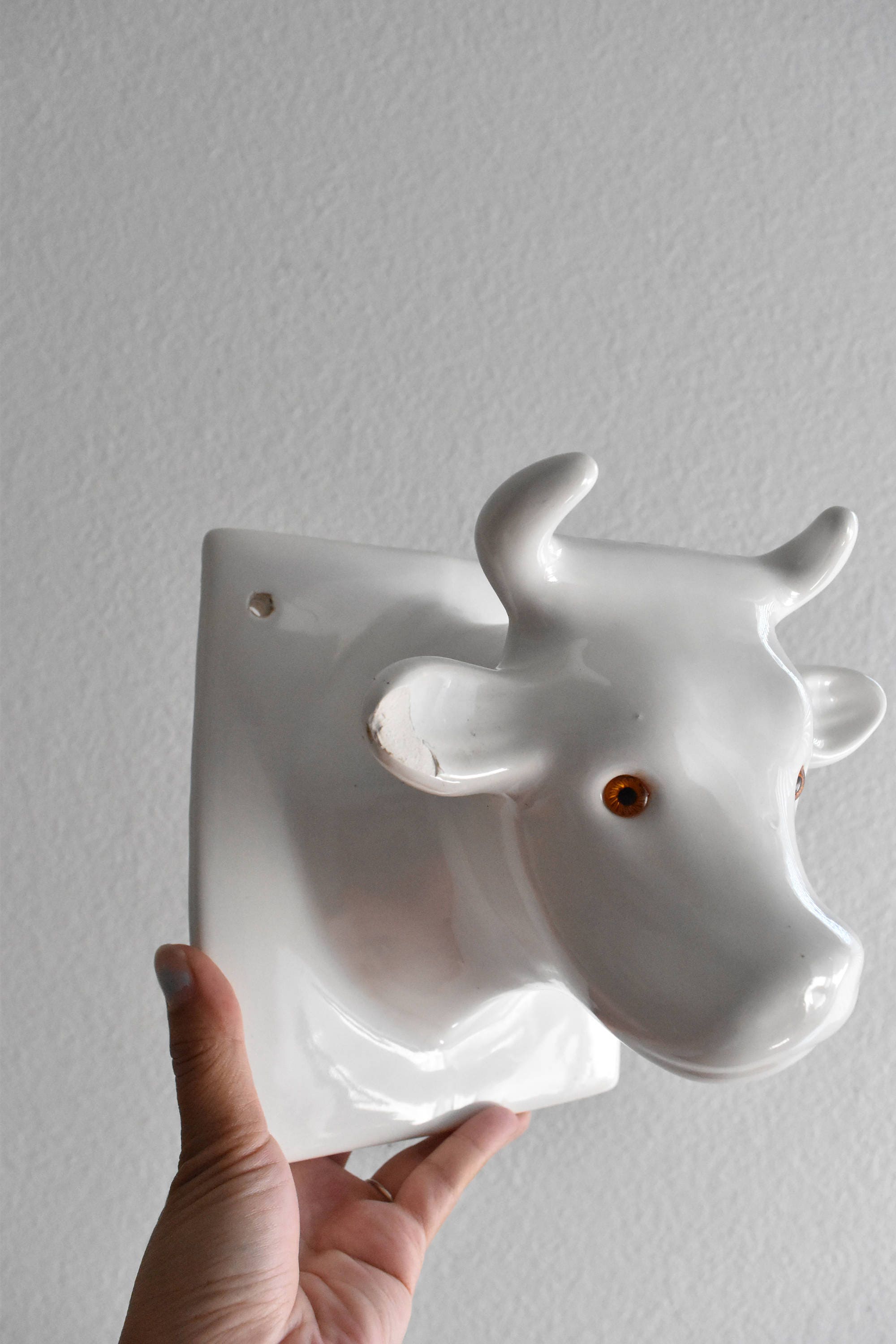 large white ceramic cow head wall mount // baby nursery decor