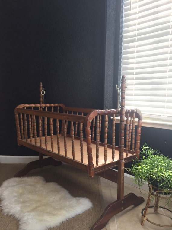 Vintage Wooden Rocking Jenny Lind Baby Crib Spindle Etsy