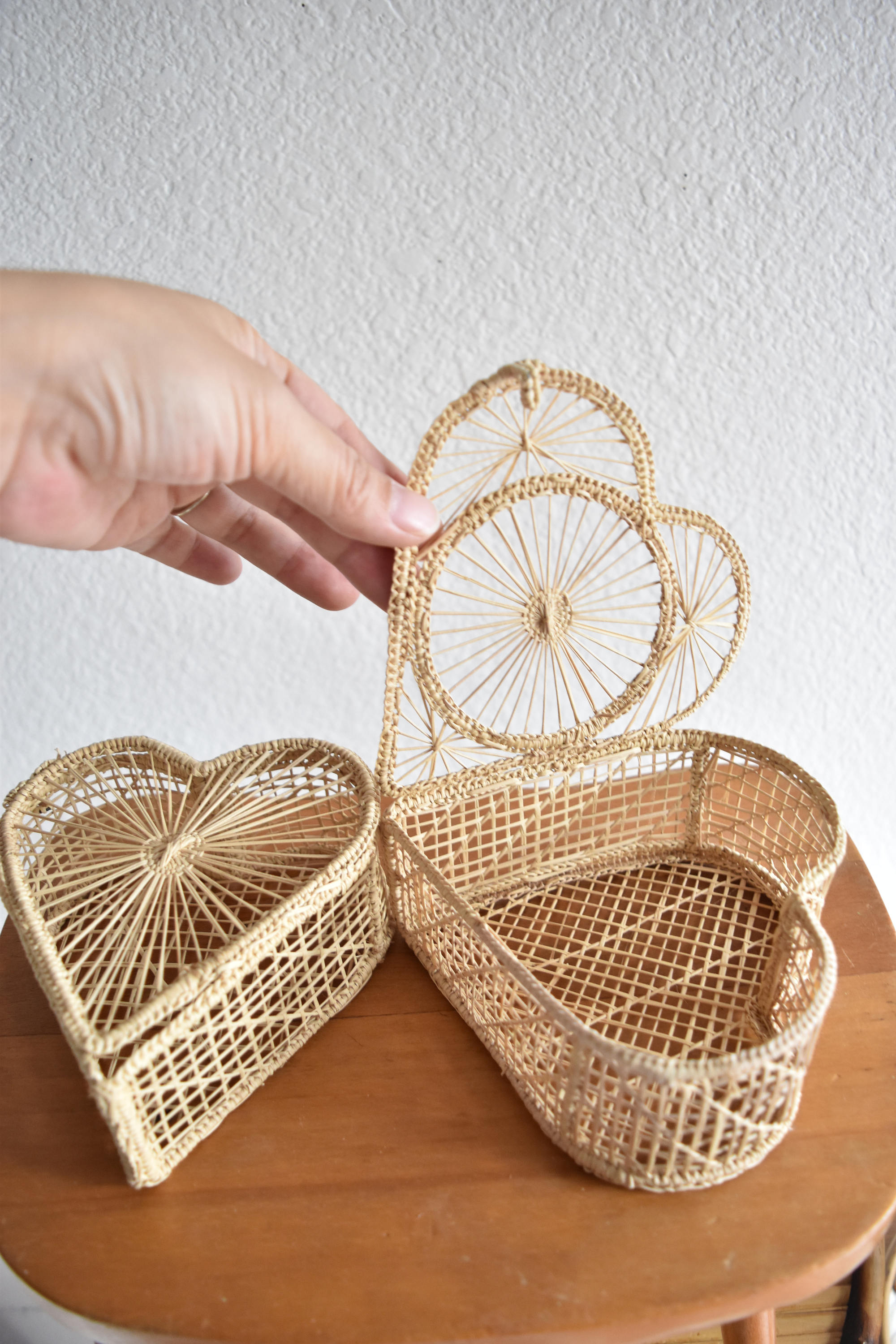 trinket basket box delicate woven pair lace straw heart simplychivintage