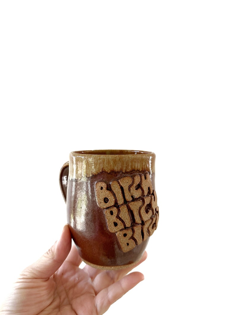 fun bitch brown hand thrown stoneware pottery coffee mug image 1