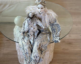 Porcelain Harlequin Clown Doll Figurine | Venetian Pierrot