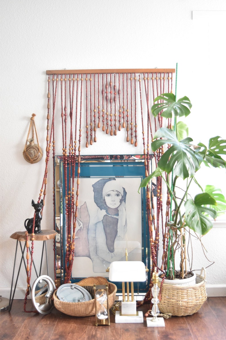Vintage Wood Beaded Wall Hanging Curtain Door Screen Window Etsy