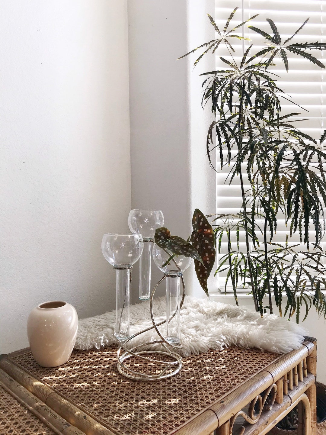 Modern Art Deco Glass Globe Vases With Silver Metal Stand Etsy