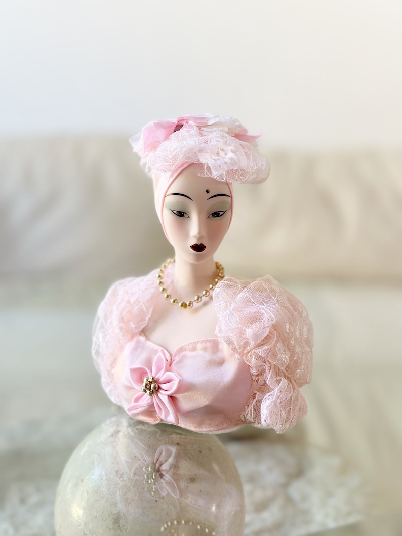 porcelain harlequin doll figurine venetian mardi gras bust with beauty mark mole image 1