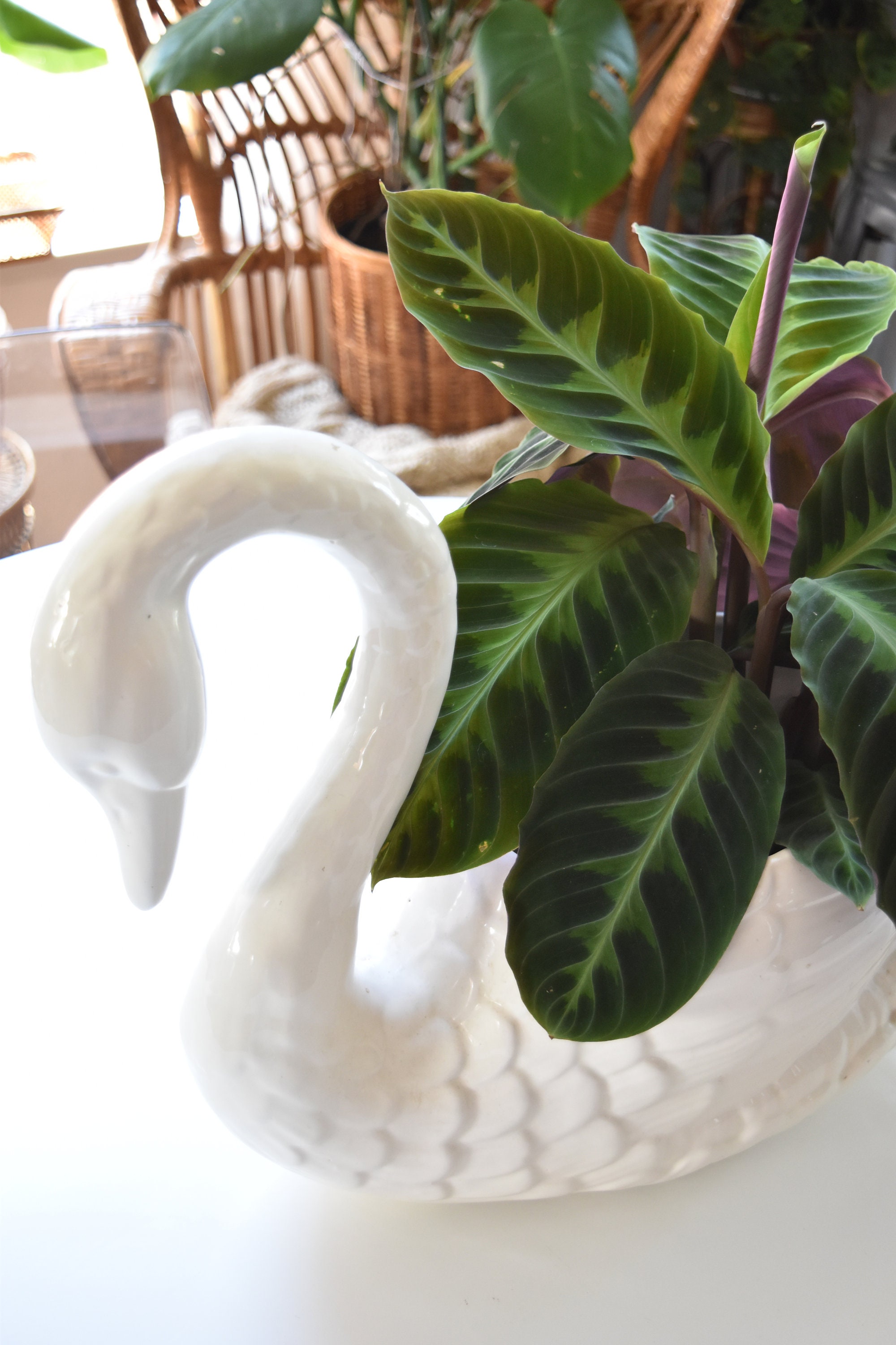 22 large white vintage ceramic swan planters
