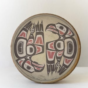 Northwest Coast Haida Indian Drum by Clarence Wells Fish Hawk | Canadian Native Indian Tribal Folk Art