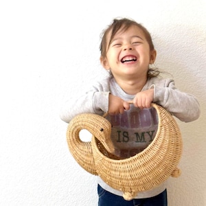 boho child woven wicker bird duck basket planter / sculpture