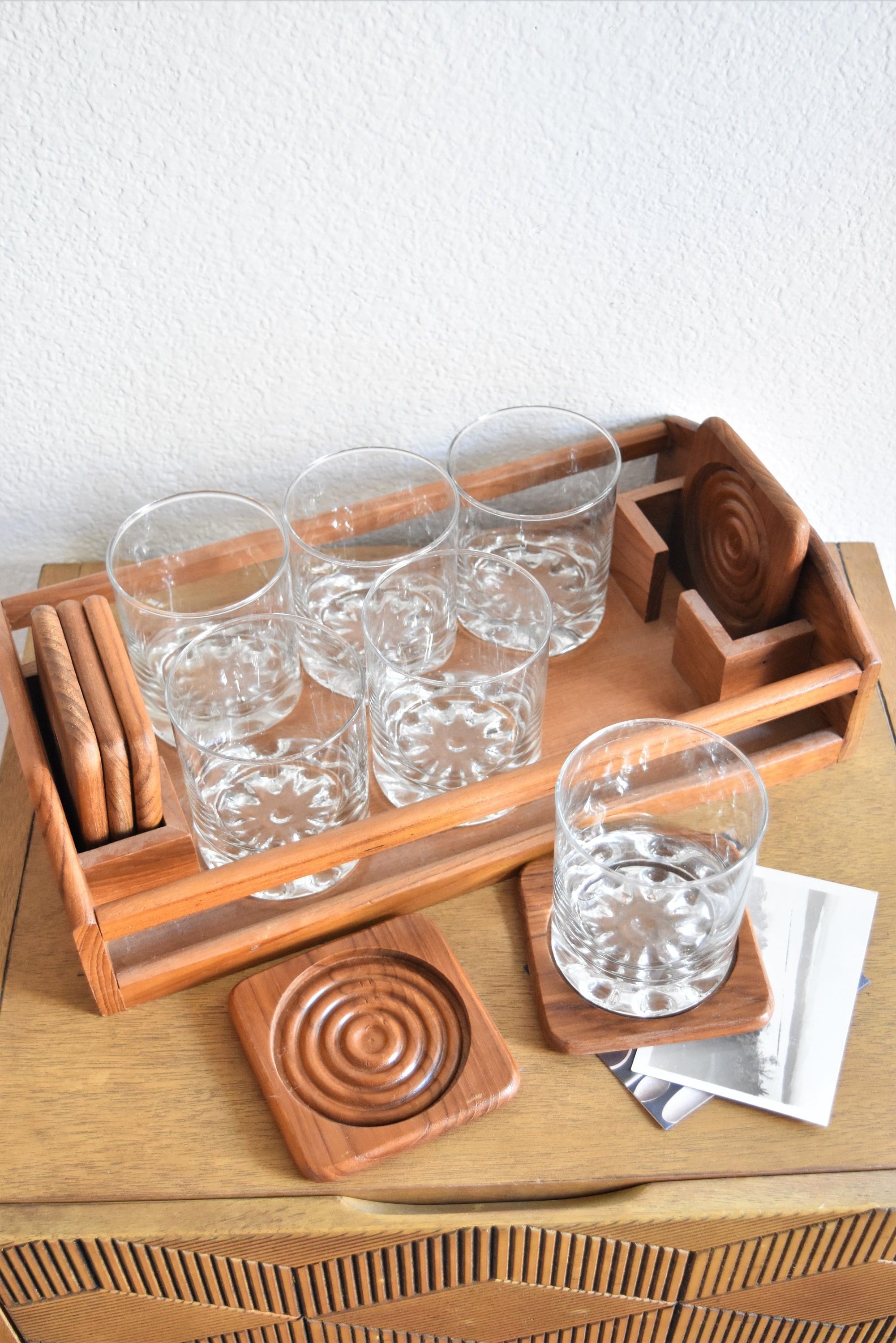 Mid Century Modern Drinking Cocktail Glasses With Teak Wood | Etsy