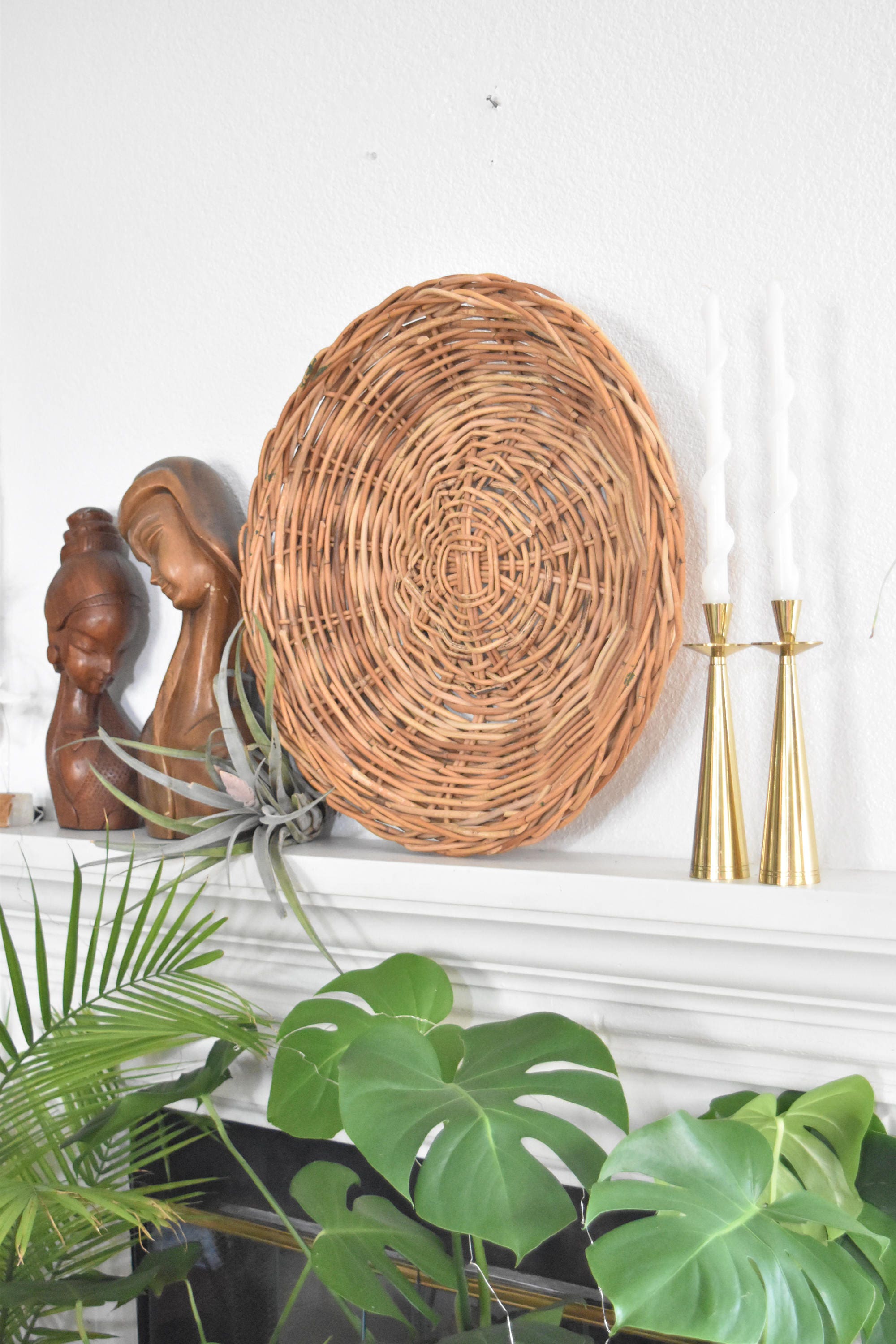 24 large woven wicker wall hanging basket / farmhouse decor