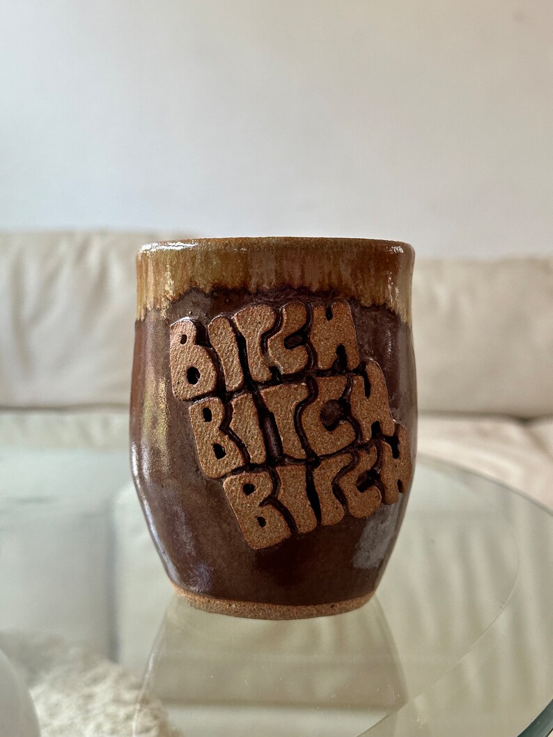 fun bitch brown hand thrown stoneware pottery coffee mug image 3