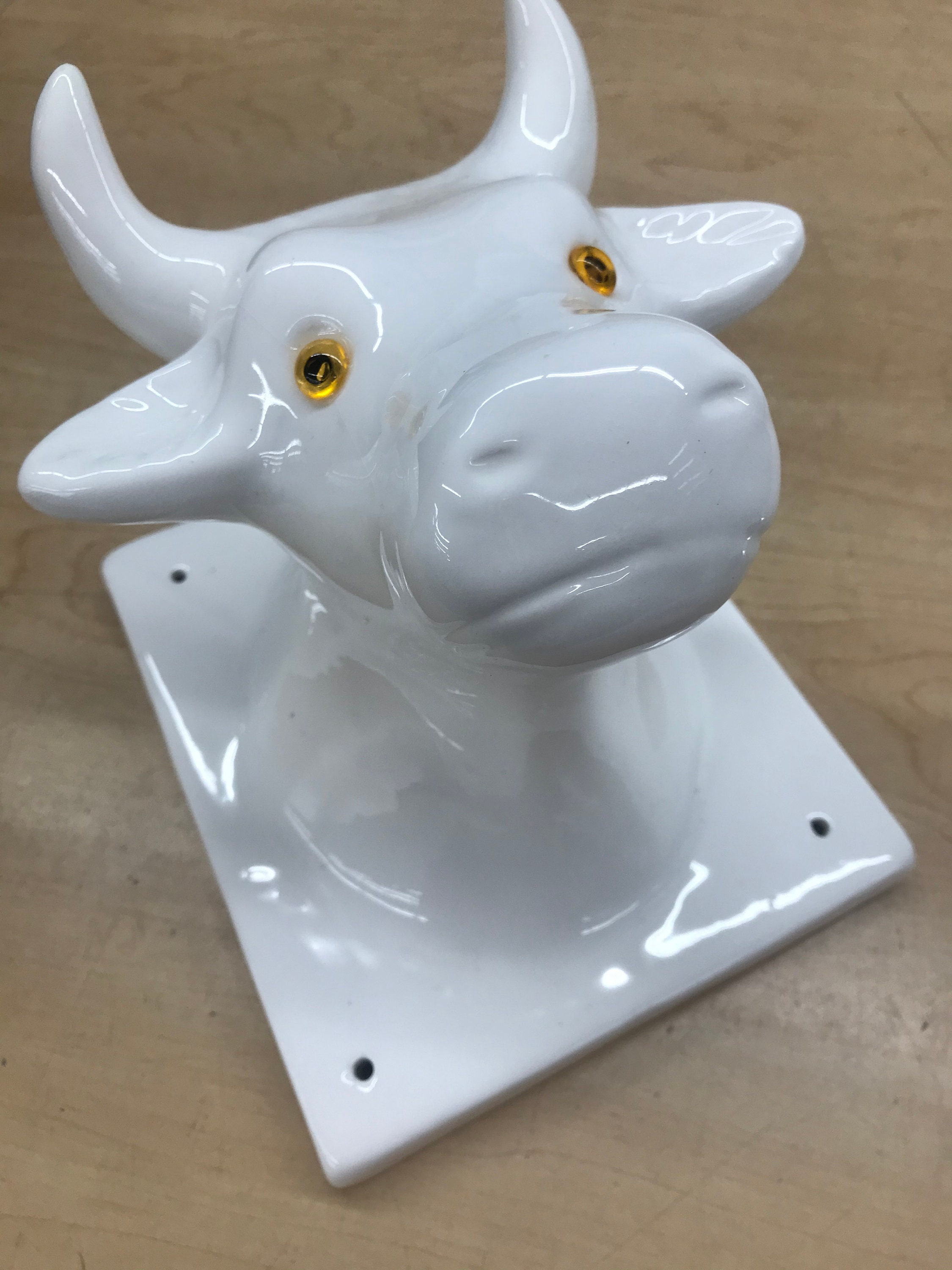large white ceramic cow head wall mount // baby nursery decor