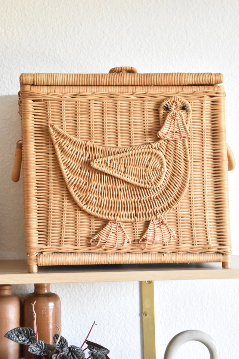 baby bird duck woven wicker storage toy box with lid and handles kids bedroom decor