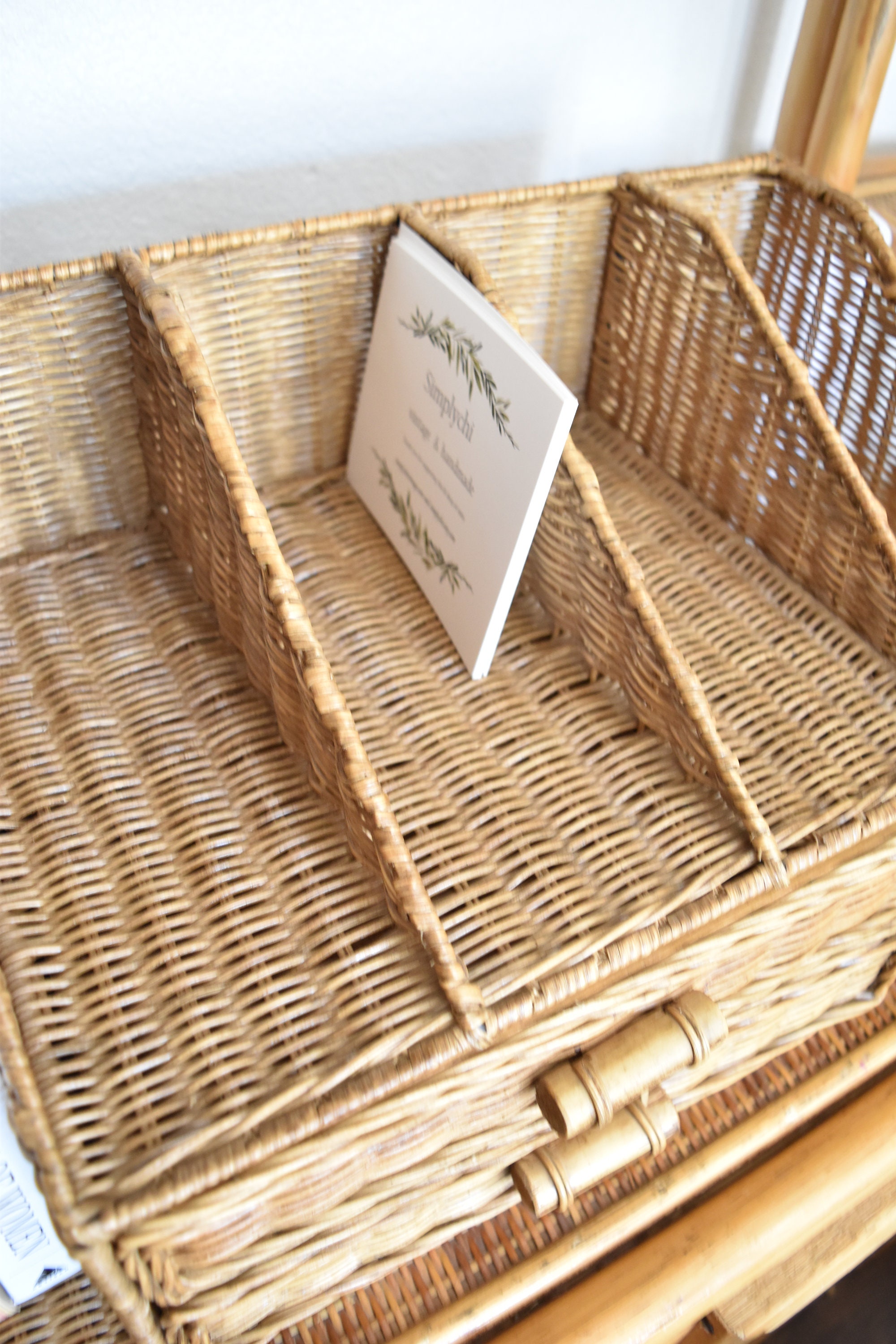 large mid century woven rattan wicker office file storage