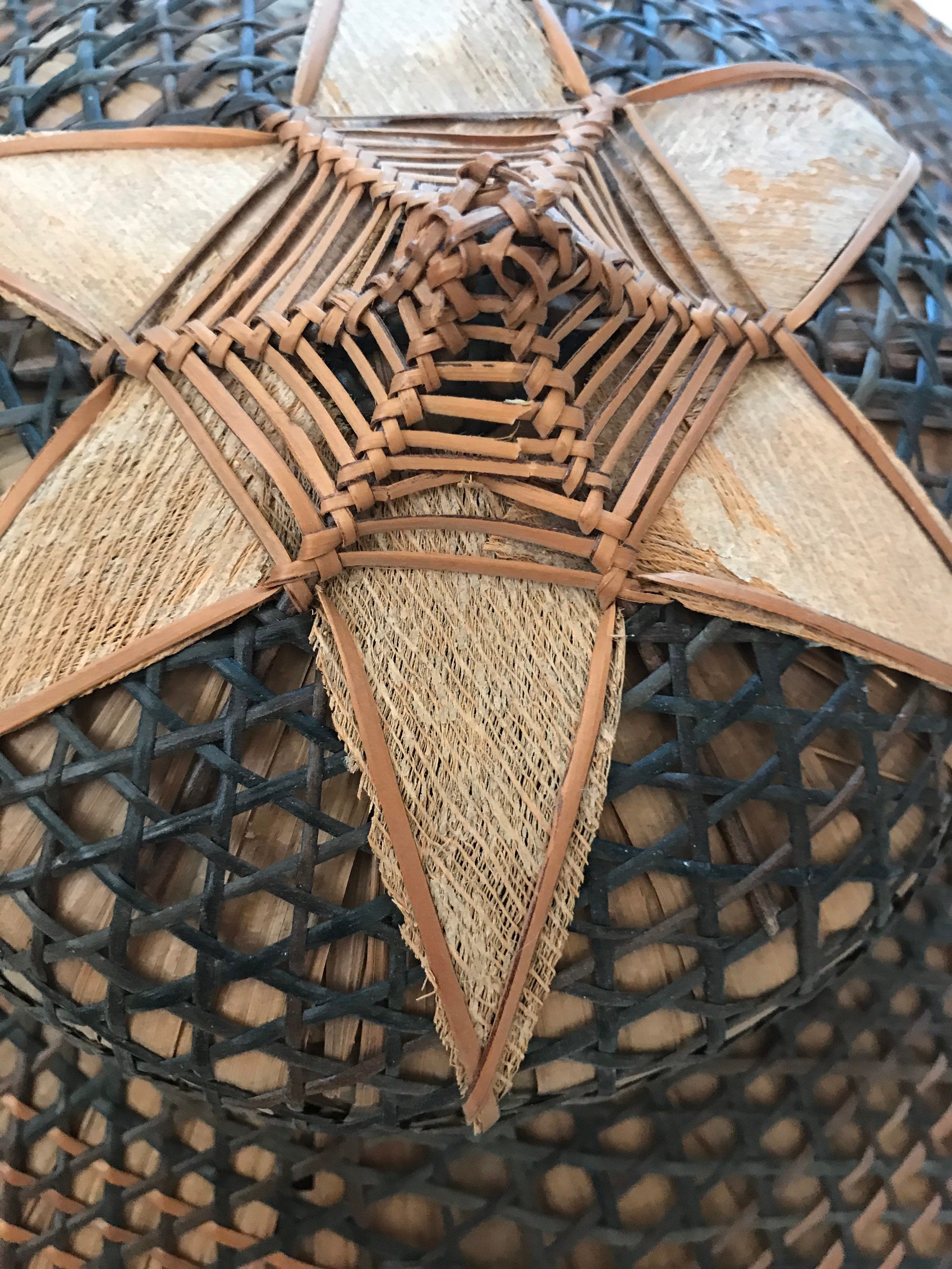 vintage asian rattan bamboo cone hat / rice hat / paddy hat / sedge hat