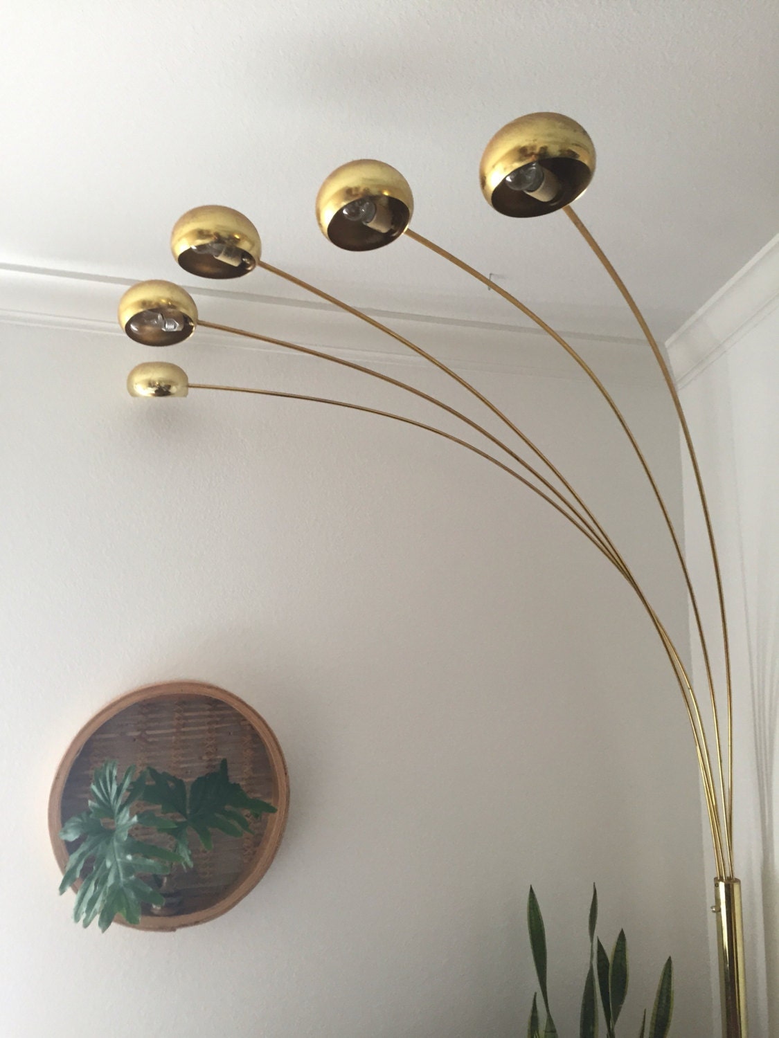vintage mid century modern brass arc orb floor lamp / spider pod lamp