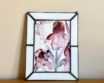 Stained glass flower wall hanging - Vintage wall art