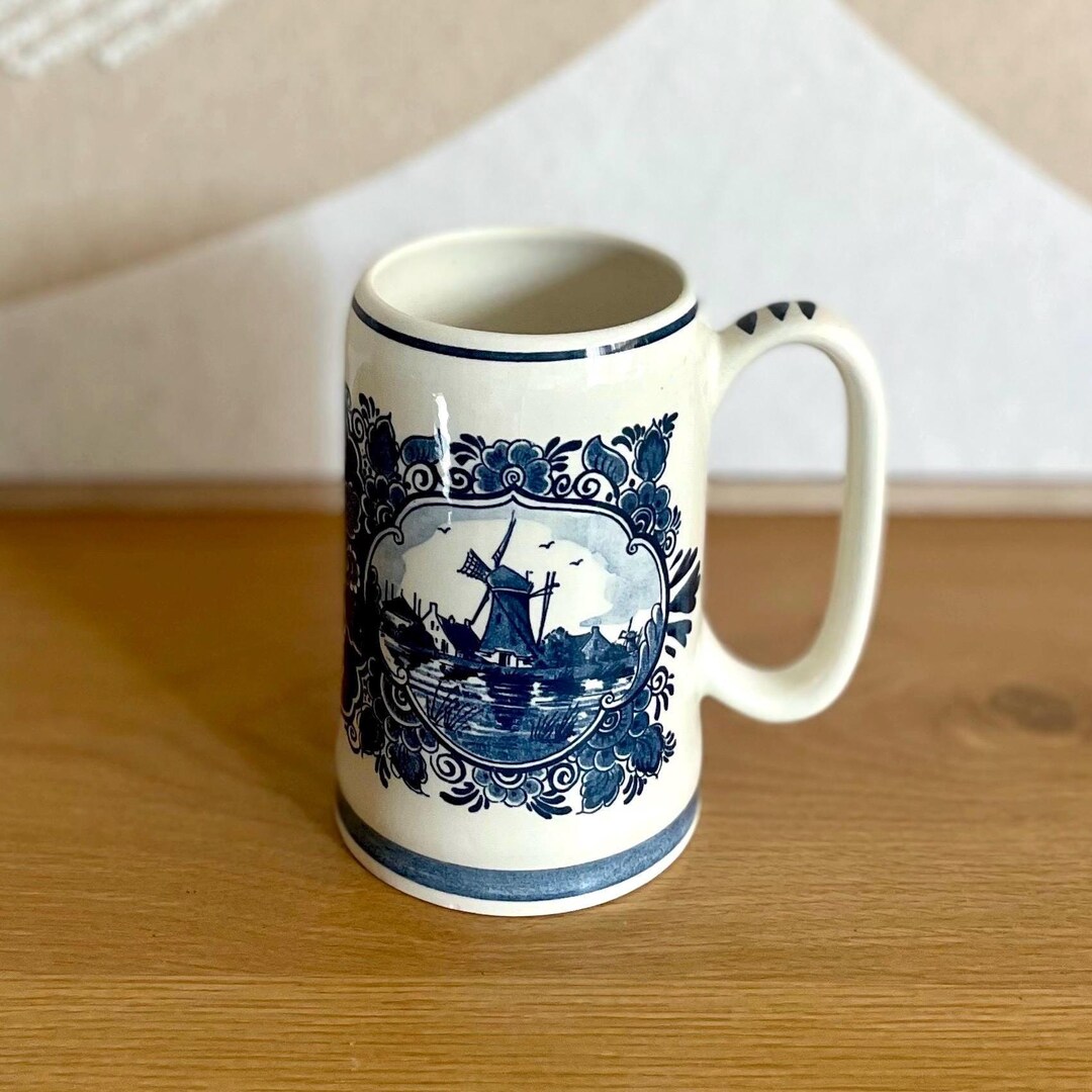 Vintage Blauw Delfts Mug Stein - Blue and White Dutch Ceramic - Etsy