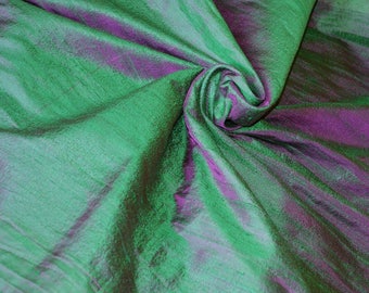 Silk Dupioni in Green with Magenta shimmers- Half yard, Yard,Meter & Half Meter D 133