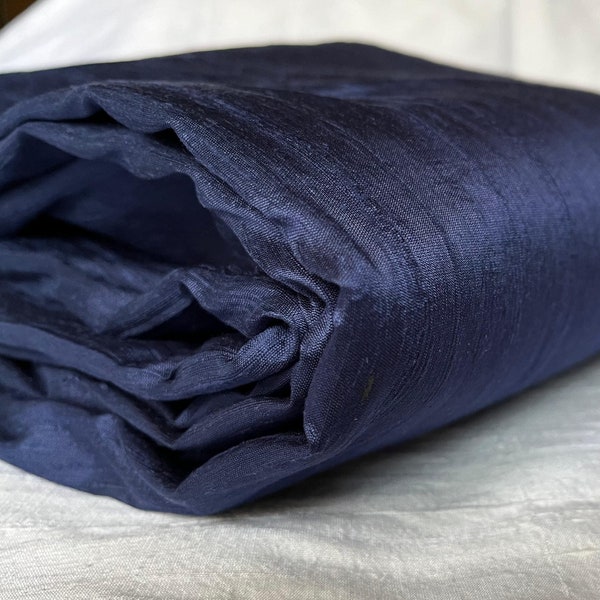 Dark Blue Dupioni Silk Dress Fabric for Bridesmaids Dress Pure Silk Curtain Fabric Silk Upholstery Fabric Silk Pillow Cover Silk By The Yard