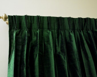 Green Colored Silk Drapes in Rich Raw Silk / Dupioni Silk