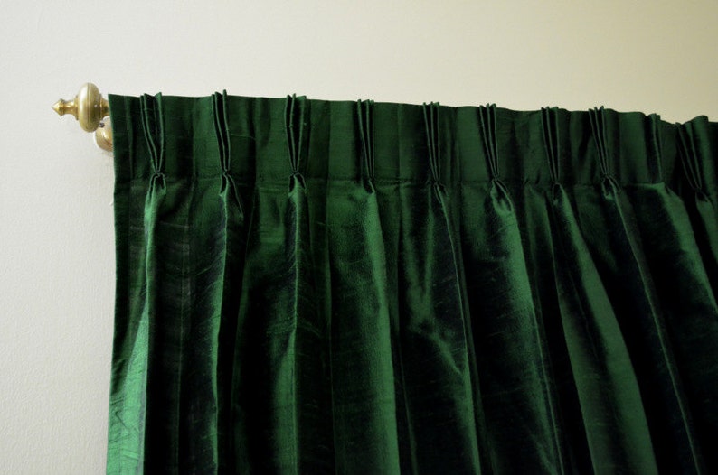 Green Colored Silk Drapes in Rich Raw Silk / Dupioni Silk image 1