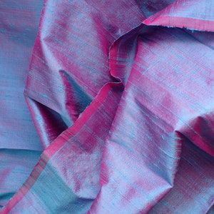 Dupionseide in Himmelblau und Magenta- halber Hof, Yard, Meter & halber Meter - D104