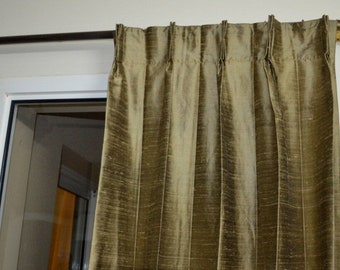 Dull Gold Coloured Silk Drapes in Rich Raw Silk / Dupioni Silk