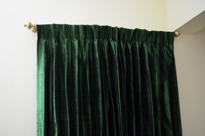 Green Colored Silk Drapes in Rich Raw Silk / Dupioni Silk image 3