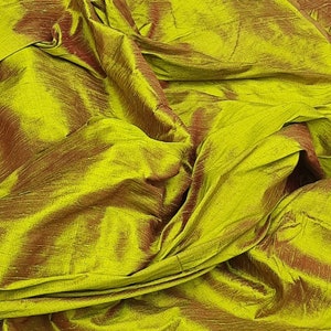 Silk Dupioni in Apple green with Red shimmer Half yard,Yard,Meter & Half Meter D 361 image 8