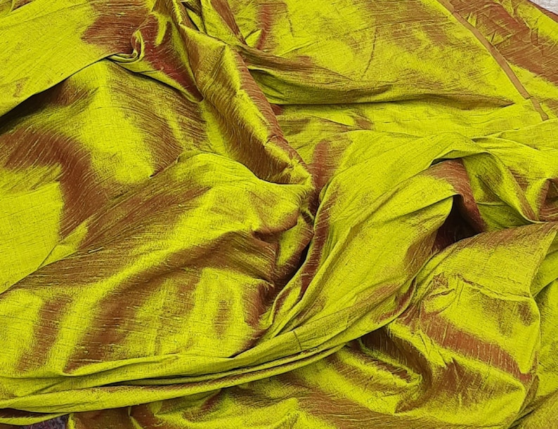 Silk Dupioni in Apple green with Red shimmer Half yard,Yard,Meter & Half Meter D 361 image 8