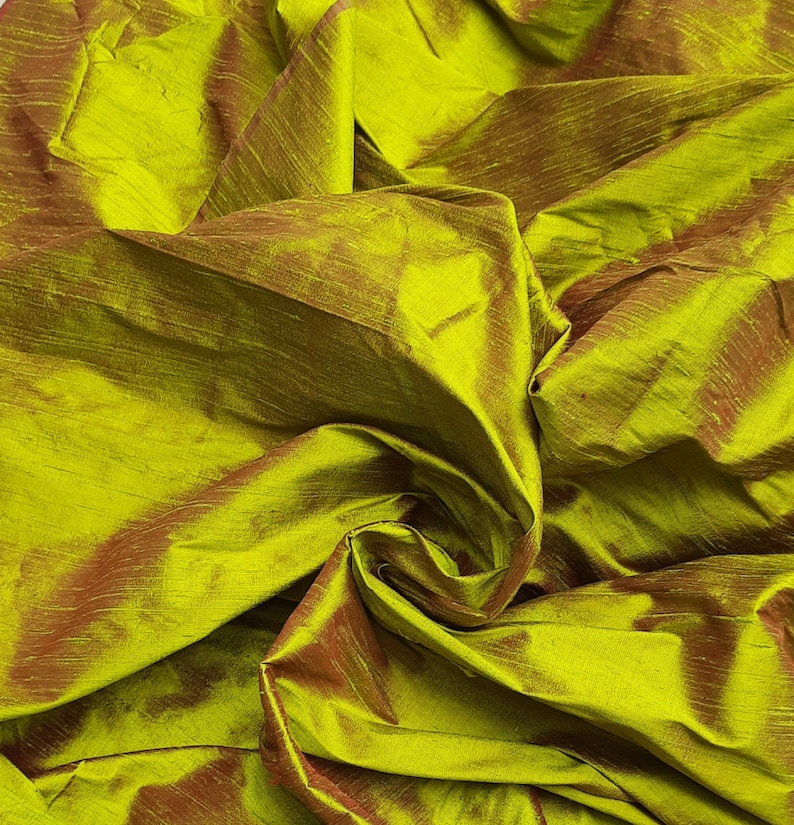 Silk Dupioni in Apple green with Red shimmer Half yard,Yard,Meter & Half Meter D 361 image 1