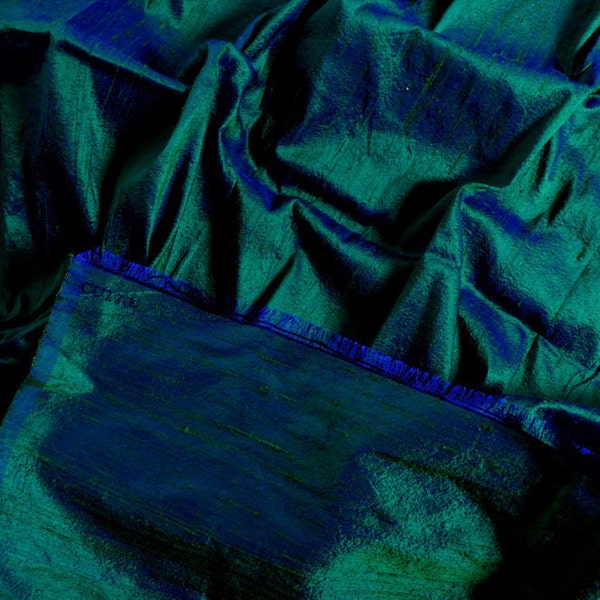 Robe en soie paon bleu-vert tissu en soie Dupioni par mètre Robe de demoiselle d'honneur victorienne Jane Austen taie d'oreiller en soie mariage paon
