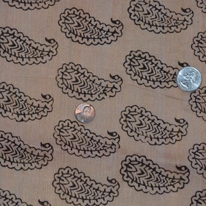 Sheer cotton silk blended chanderi in Desert sand color background with paisley design One Yard image 3