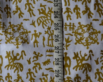 Handloom cotton fabric in mustard on white back ground - One yard