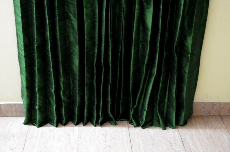 Green Colored Silk Drapes in Rich Raw Silk / Dupioni Silk image 5