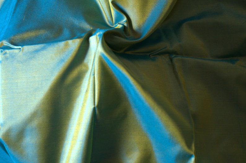 Fine Indian Silk Taffeta in Yellow and cyan, Half yard, Yard, Meter & Half Meter-TF45 image 2