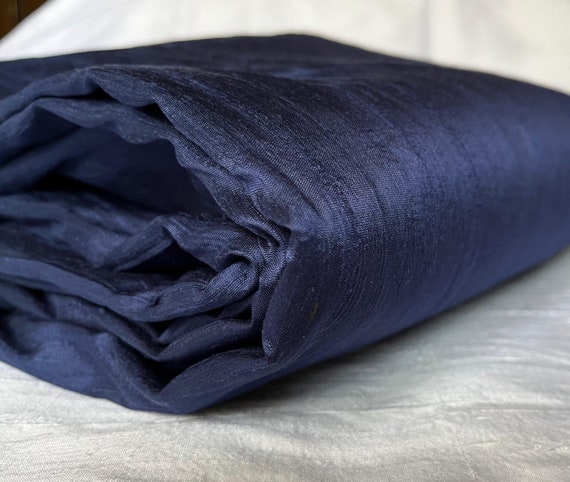 Dark Blue Dupioni Silk Dress Fabric for Bridesmaids Dress Pure Silk Curtain Fabric Silk Upholstery Fabric Silk Pillow Cover Silk By The Yard