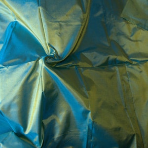 Fine Indian Silk Taffeta in Yellow and cyan, Half yard, Yard, Meter & Half Meter-TF45 image 1