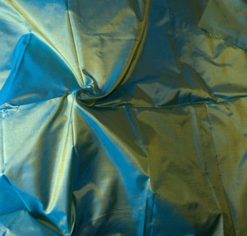 Fine Indian Silk Taffeta in Yellow and cyan, Half yard, Yard, Meter & Half Meter-TF45 image 1