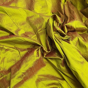 Silk Dupioni in Apple green with Red shimmer Half yard,Yard,Meter & Half Meter D 361 image 5