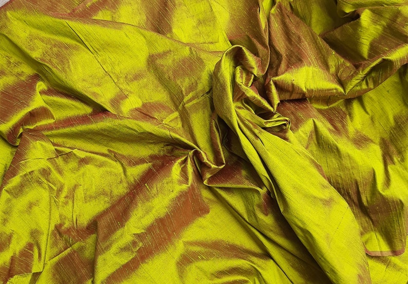 Silk Dupioni in Apple green with Red shimmer Half yard,Yard,Meter & Half Meter D 361 image 5