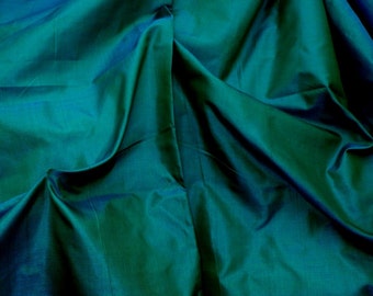 Fine Indian Silk Taffeta in Rich Green-Teal or Peacock Green blue -  Half yard, Yard &Meter-TF 27